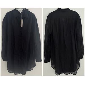 Skin Button Down Blouse/Coverup in Sheer Black